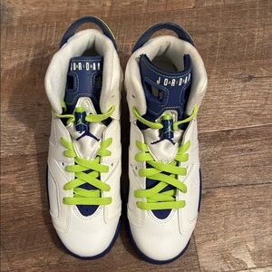 Jordan Kids Sneakers - White, Blue, and Neon Green